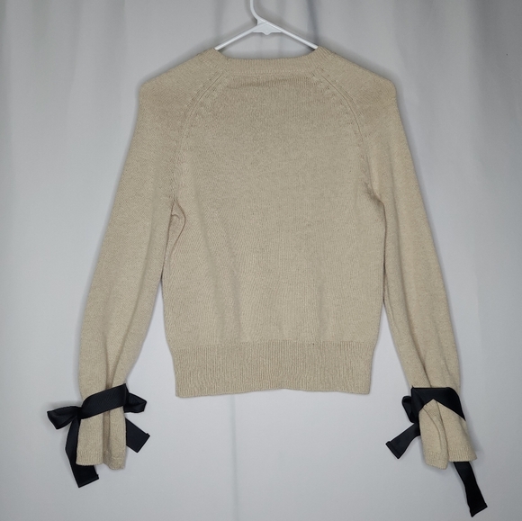 J Crew Mercantile Sweater Women XXS Tassel Tie Contrasting Sleeve Wool Cotton - Picture 2 of 9